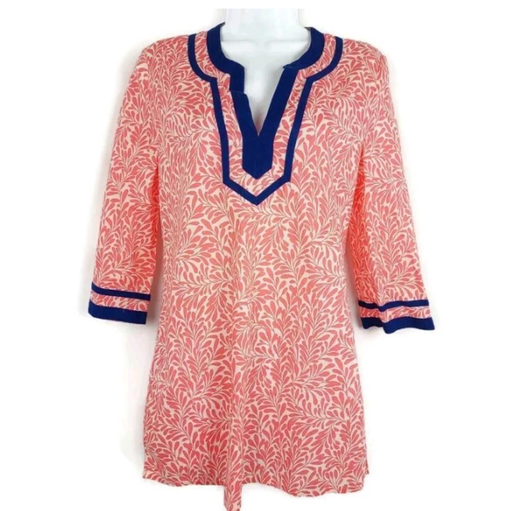 J. Crew Blue, Coral, & White Tunic Top - Size Small